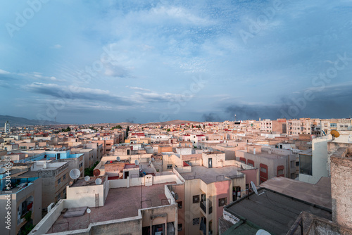 Aerial view over a residential neighborhood in Morocco