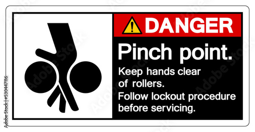 Danger Pinch Point Keep hands Clear Of Rollers Follow Lockout Procedure Before Servicing Symbol Sign, Vector Illustration, Isolate On White Background Label .EPS10