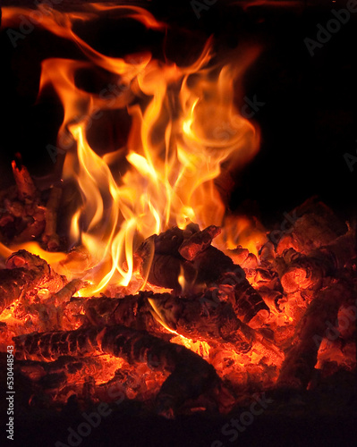 Flames of bonfire or fireplace in the winter night