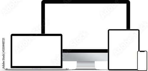 Multiple desktop devices with blank screen for responsive layout mockup