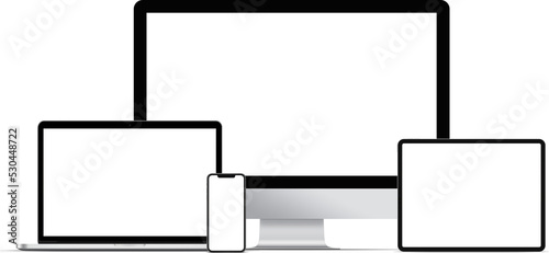 Multiple desktop devices with blank screen for responsive layout mockup photo