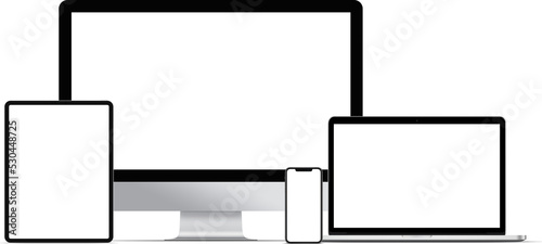 Multiple desktop devices with blank screen for responsive layout mockup