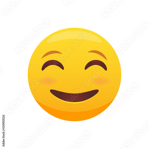 Cute smiling emoticon. Happy face with flushed cheeks. Vector illustration