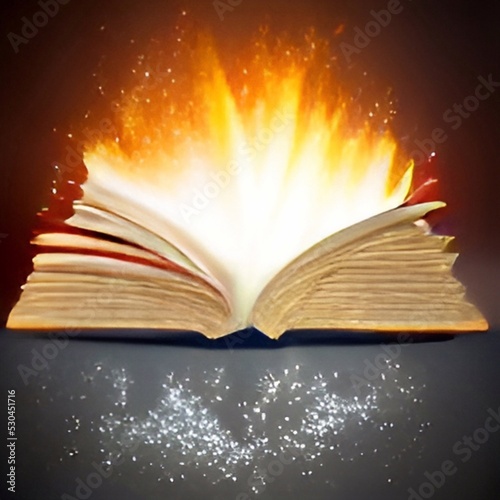 Magic fire on opened Magic book