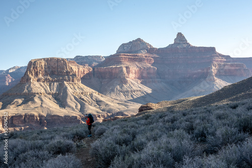Female Hiker In Grand Canyon Looking Back