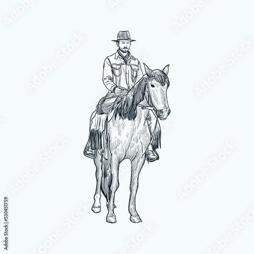 Vintage hand drawn sketch cowboy on horse