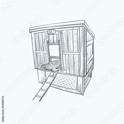 Vintage hand drawn sketch chicken coop