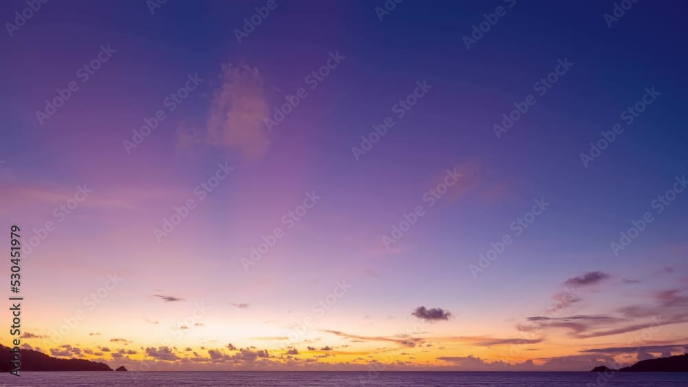 Time lapse colorful clouds over sea,Amazing sunset or sunrise sky landscape Dramatic light of nature cloudscape dark sky background, Time Lapse Clouds moving fast motion sky, High quality footage