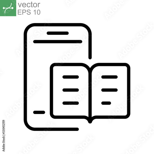 App, book, digital, ebook, literature, online, icon. Online library store symbol. E-book reader. Open book in mobile phone for learning media Vector illustration. Design on white background. EPS 10