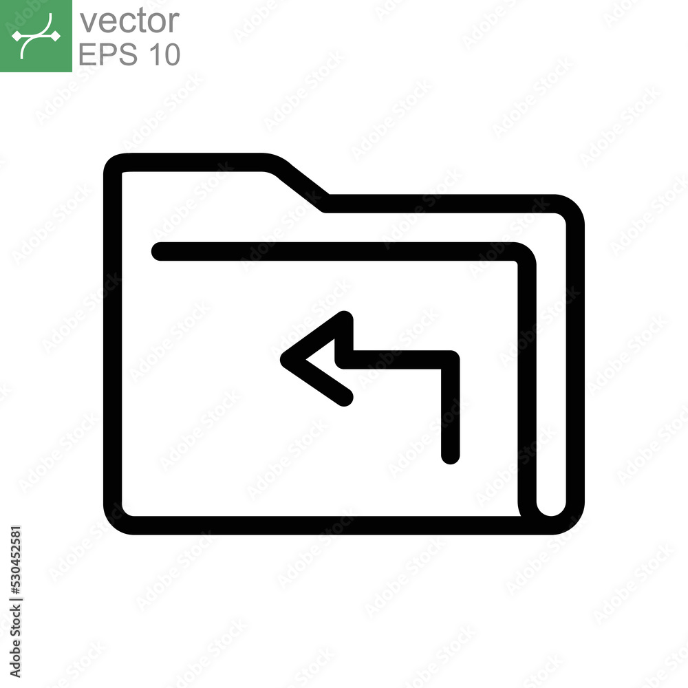 Direction document with next or upper symbol line icon. Reload and transfer data. directory storage with left arrow sign. Share folder. Vector illustration. Design on white background. EPS 10 Direction document with next or upper symbol line icon. Reload and transfer data. directory storage with left arrow sign. Share folder. Vector illustration. Design on white background. EPS 10