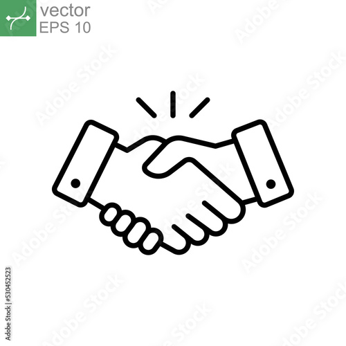 commitment meeting agreement Line icon style. Hand shake deal contract, partnership, teamwork, business greeting. Simple outline for web app. Vector illustration. Design on White background. EPS 10