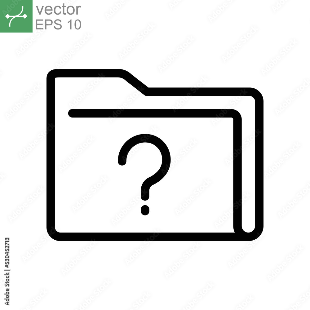 Unverify Documents file line icon. FAQ folder with question mark badge