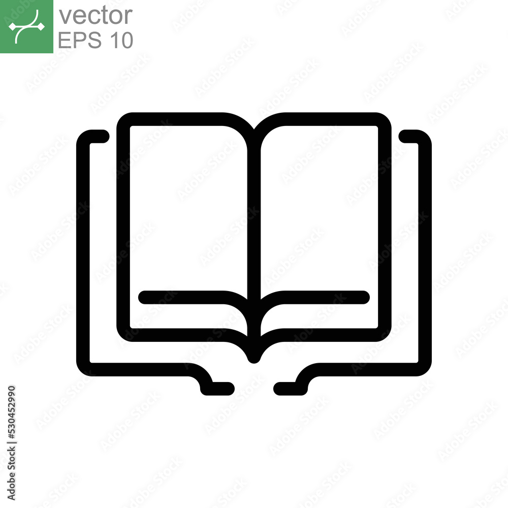 Open book line icon. Read magazine, booklet and encyclopedia symbol. Documents reader logo for web and mobile app. Library or book store sign. Vector illustration. design on white background. EPS 10 Open book line icon. Read magazine, booklet and encyclopedia symbol. Documents reader logo for web and mobile app. Library or book store sign. Vector illustration. design on white background. EPS 10