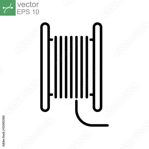 Coil cable spool line icon. Wire Electric cable on a reel. Roll or steel cable routing Rope symbol. simple pictogram outline style. Vector illustration. Design on white background. EPS 10