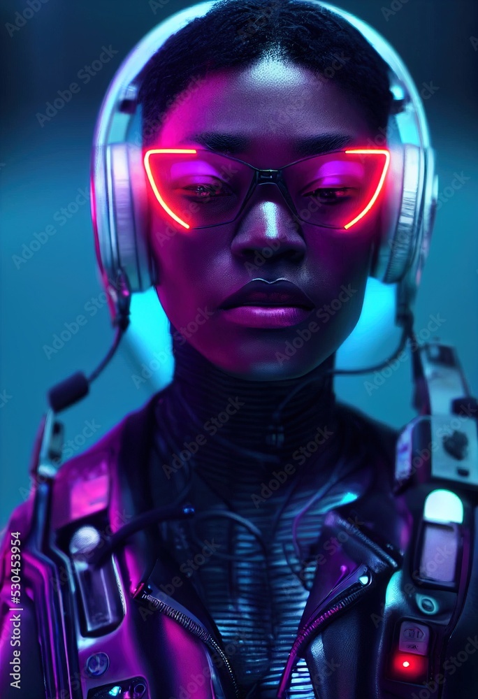 Premium Photo  Cyberpunk woman portrait with vr headset in high