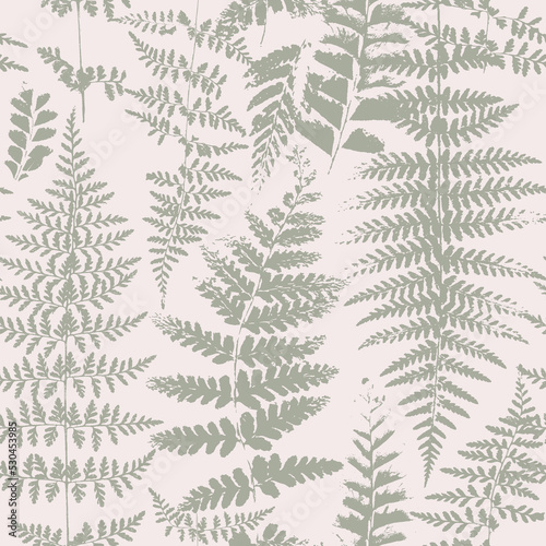 Fern leaves, Pale green seamless pattern, forest floral seamless pattern
