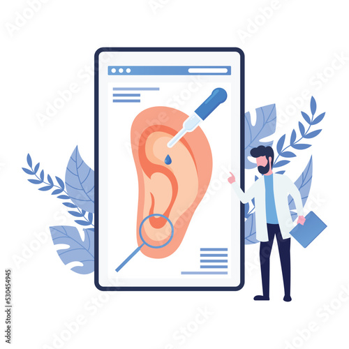 Otolaryngology concept. nose or throat treatment at ENT clinic, isolated vector illustration in cartoon flat style.