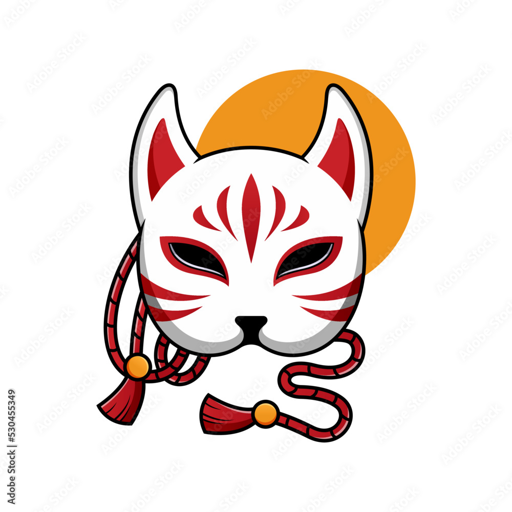 Kitsune fox mask icon, traditional Japanese symbol. Simple vector