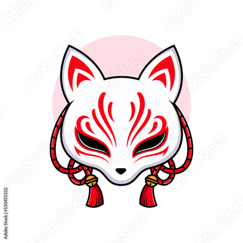 Kitsune fox mask icon, traditional Japanese symbol. Simple vector drawing, isolated clip art illustration.