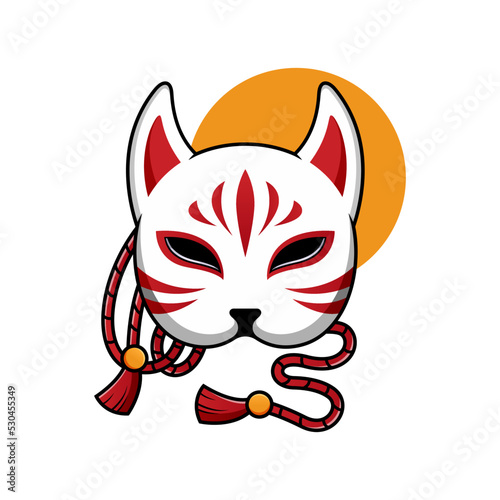 Kitsune fox mask icon, traditional Japanese symbol. Simple vector drawing, isolated clip art illustration.