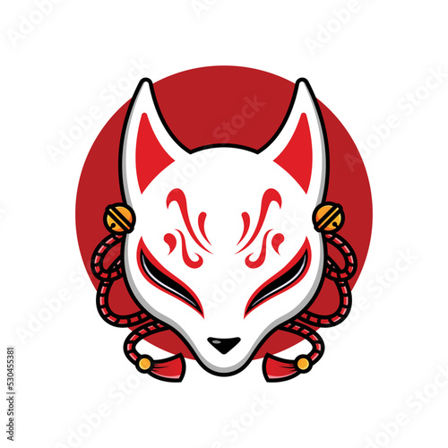 Kitsune fox mask icon, traditional Japanese symbol. Simple vector drawing, isolated clip art illustration.