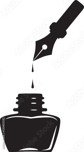 fountain pen with ink bottle