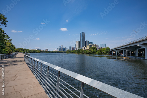 Austin Boardwalk with city skyline in view.