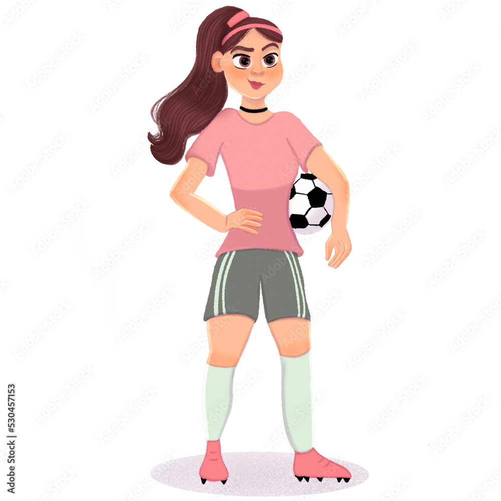 Character illustration of a cartoon chica futbolista, women's soccer world cup