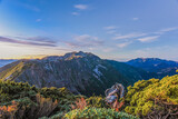 Panoramic View Of The Holy Ridge Aand Glacial Cirque At Sunrise On The Trail To North Peak Of Xue Mountain (Snow mountain) , Shei-Pa National Park, Taiwan