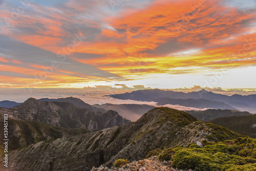 Panoramic View Of The Holy Ridge Aand Glacial Cirque At Sunrise On The Trail To North Peak Of Xue Mountain (Snow mountain) , Shei-Pa National Park, Taiwan © weniliou