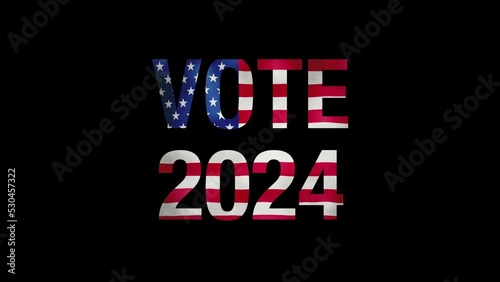 Vote 2024 text, election voting message, banner on black background, political election campaign animation. photo