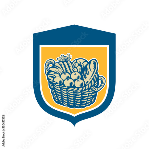 Crop Harvest Basket Shield Woodcut photo