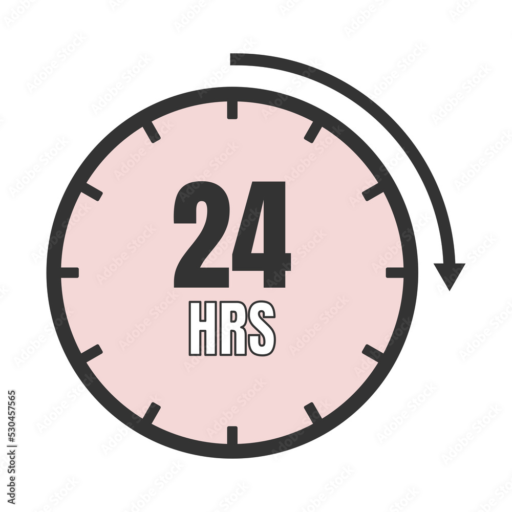 24 hour round timer or Countdown Timer icon. deadline concept. Delivery timer. Stock Vector illustration isolated on white background. 24 hour round timer or Countdown Timer icon. deadline concept. Delivery timer. Stock Vector illustration isolated on white background.