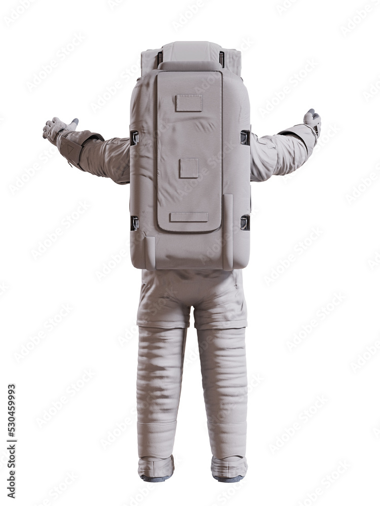 astronaut standing, person in spacesuit, back view, isolated