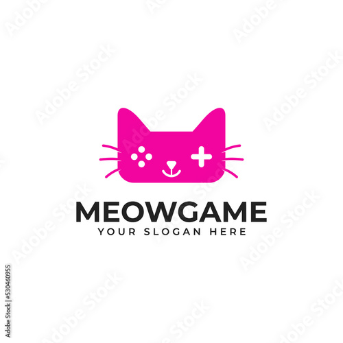 Combination Of Cute Cat and Joystick For Gamer Logo