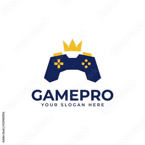 Pro Player Gamer Logo Design Concept With Joystick Game and Crown