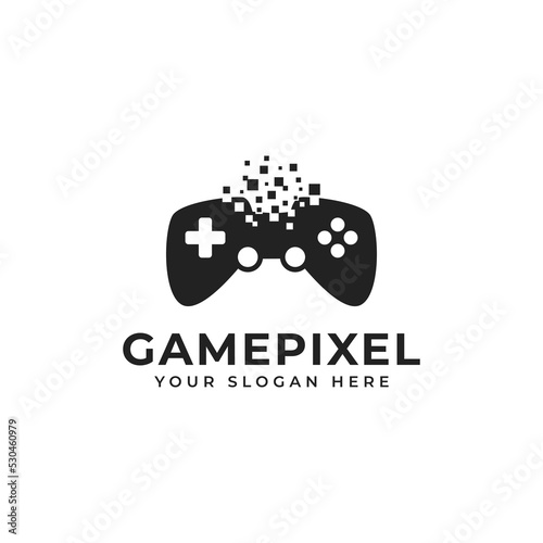 Game Pixel Logo Design Vector With Joystick Icon