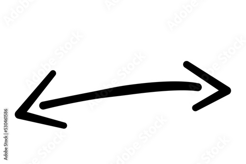 Abstract hand drawn arrow. Icon or sticker with straight arrow pointing left and right. Design element for applications and websites. Cartoon simple linear vector illustration in doodle style