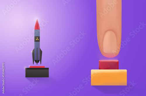 man presses the red button. Launching a nuclear weapon. The concept of nuclear war, international conflict