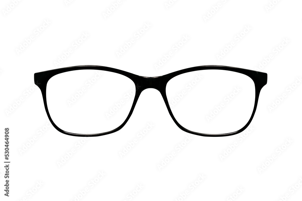 Black eye glasses spectacles with shiny black frame For reading daily life To a person with visual impairment isolaged on white background.