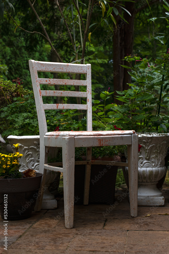 Bloody chair in a garden 