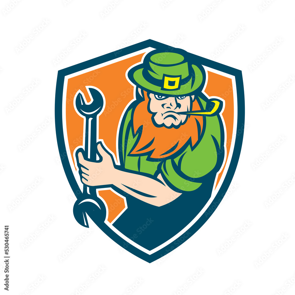 Leprechaun Mechanic Spanner Shield Retro Leprechaun Mechanic Spanner Shield Retro
