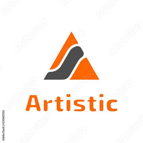 initial A with flat orange and grey color style, artistic type