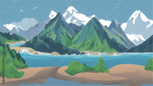 Mountains and rivers vector illustration