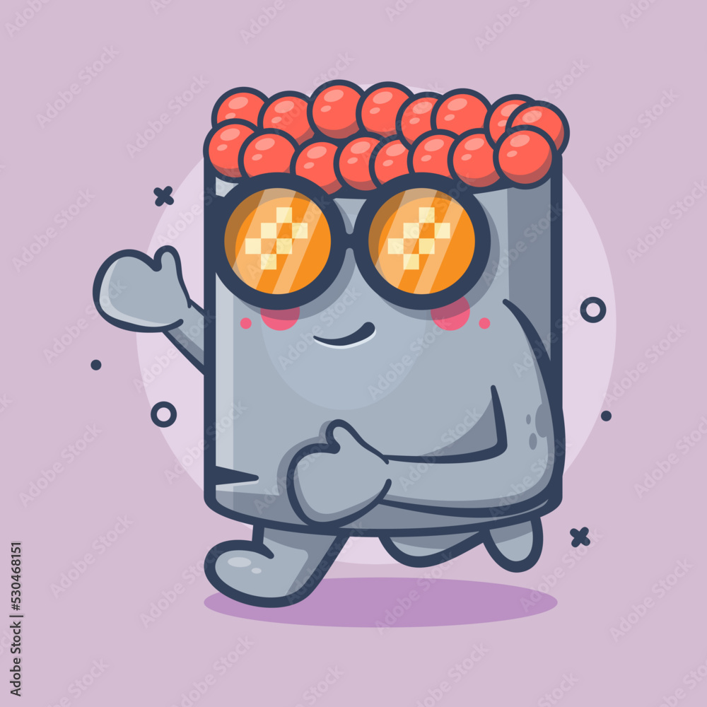 Fototapeta premium funny ikura sushi food character mascot running isolated cartoon in flat style design