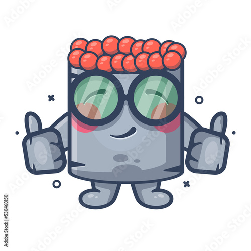 smart ikura sushi food character mascot with thumb up hand gesture isolated cartoon in flat style design