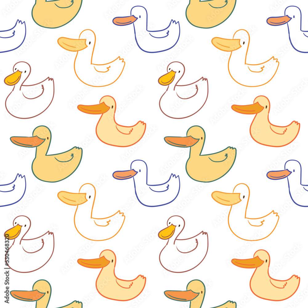 Seamless Pattern with Hand Drawn Duck Design on White Background Seamless Pattern with Hand Drawn Duck Design on White Background