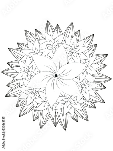 Fototapeta Naklejka Na Ścianę i Meble -  Forest flowers and leaves. Vector coloring book for adults and children. Hand-drawn illustration. Floral ornament is good for web, print, and stencil
Flowers Coloring Page 