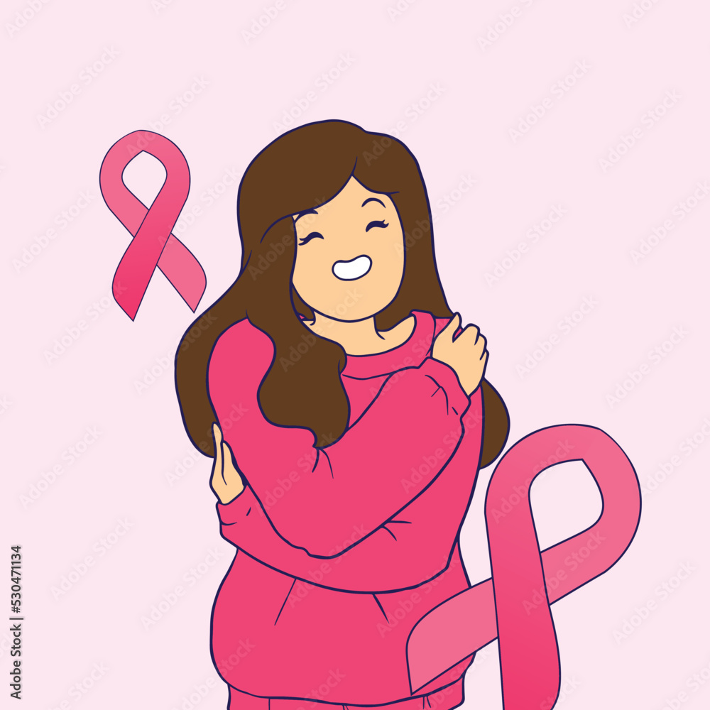 Ilustração de uma menina fofa para outubro rosa, campanha câncer de mama 