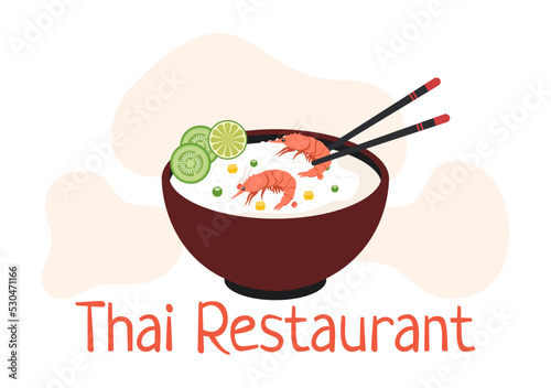 Traditional Thailand Food Template Cartoon Hand Drawn Illustration Various of Thai Cuisine Design